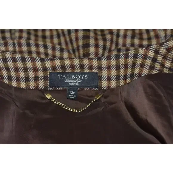 TALBOTS Designer Peplum Houndstooth Plaid Equestrian Style Blazer Jacket 12P - Picture 4 of 7